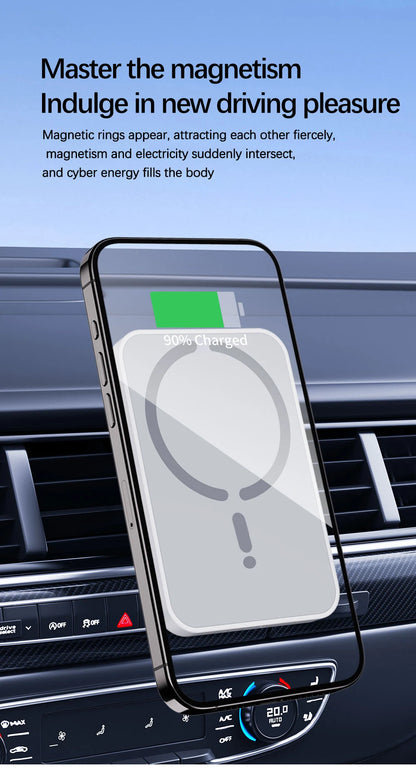 15W Magnetic Car Wireless Charger - Magsafe iPhone 12-16 Pro Max Air Vent Phone Holder Stand, Fast Car Charging