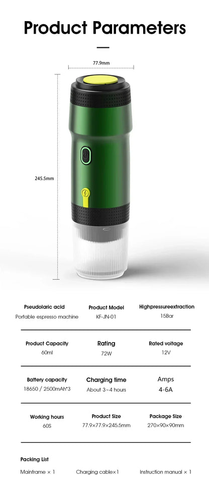 Electric Portable Coffee Machine - 3-in-1 Espresso Maker for Car, Home & Travel