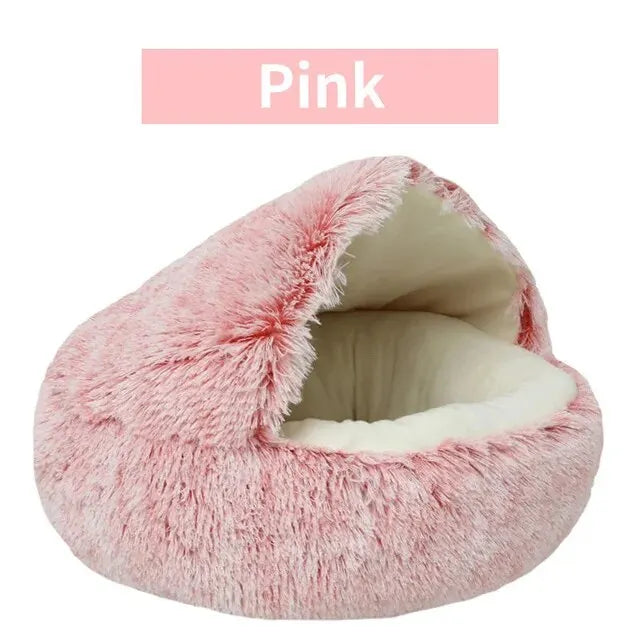 Plush Hooded Pet Bed – 2-in-1 Fluffy Sleeping Nest for Cats & Small Dogs