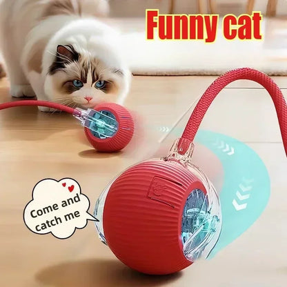 Rechargeable Cat Toy Automatic Rolling Ball with Simulated Tail Electric Pet Interactive Toy for Cats & Dogs