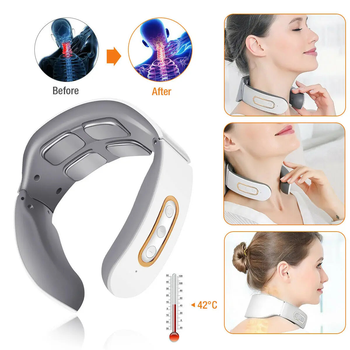 Electric Neck & Shoulder Pulse Massager 4-Head TENS Magnetic Heating for Pain Relief