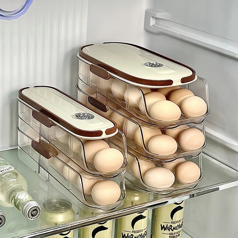 1PCS Automatic Rolling Egg Storage Box, Egg Holder Rack & Organizer for Refrigerator
