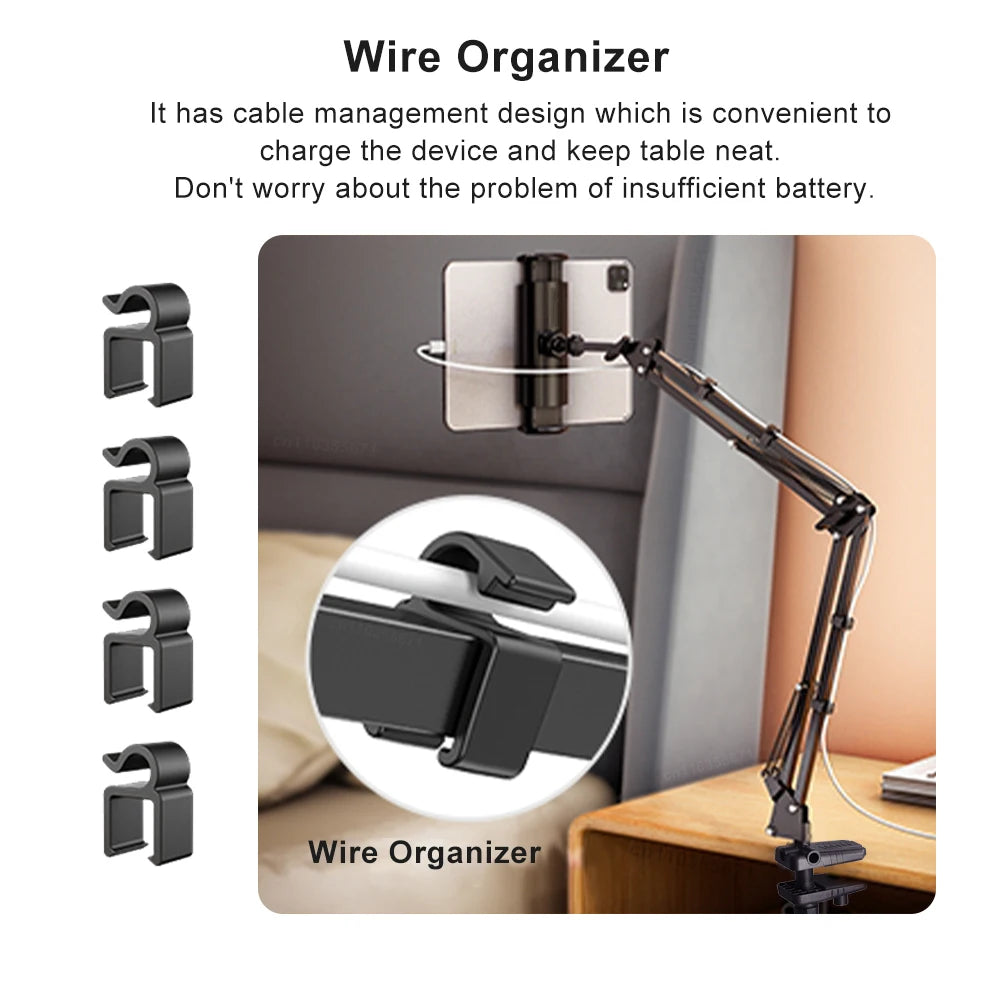 Tablet Stand Holder for Bed - Adjustable Rotatable Long Arm Mount for 4-12.9" iPad Pro, Samsung Tab, Xiaomi Pad