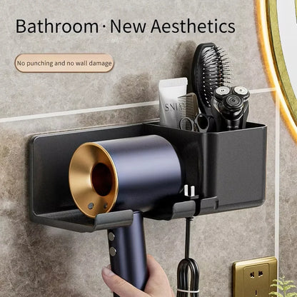 Wall-Mounted Hair Dryer Holder, Organizer Box & Straightener Stand for Bathroom Accessories
