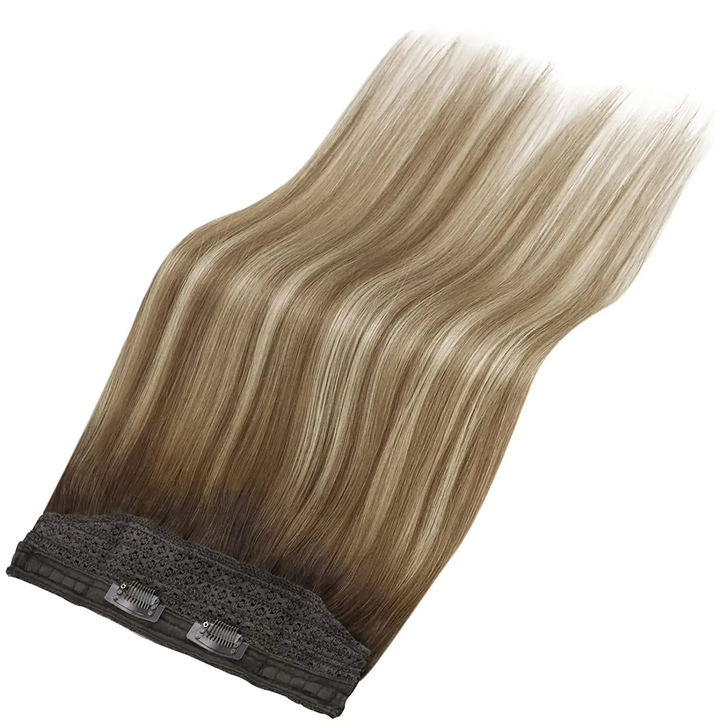 VeSunny Fish Line Human Hair Extension - Invisible Wire One-Piece Blonde Hair Weft with Clips