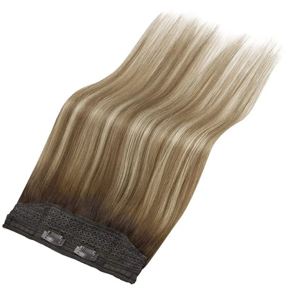 VeSunny Fish Line Human Hair Extension - Invisible Wire One-Piece Blonde Hair Weft with Clips