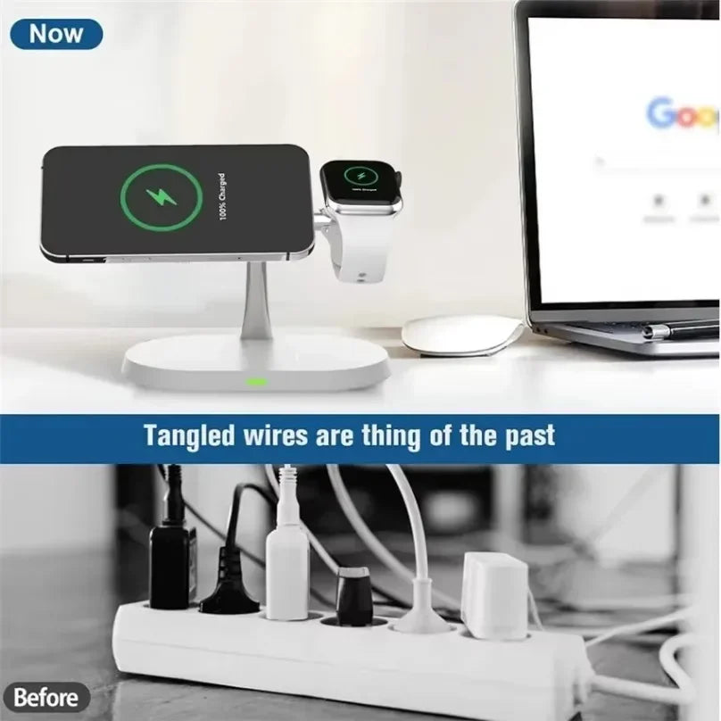 3-in-1 30W Magnetic Wireless Charger Stand - Fast Charging Station for MagSafe iPhone 12-16, AirPods Pro, and Apple Watch 8/7