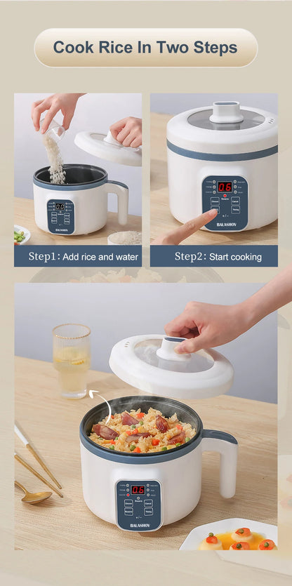 Mini Electric Rice Cooker & Multicooker for 1-2 People - Hotpot, Soup & More