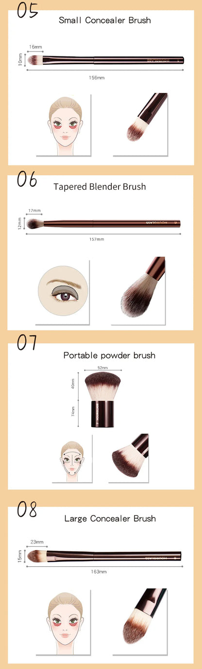 Hourglass Makeup Brush Set – Powder, Foundation, Concealer, Lip, Blusher, Bronzer & Eyeshadow Brushes