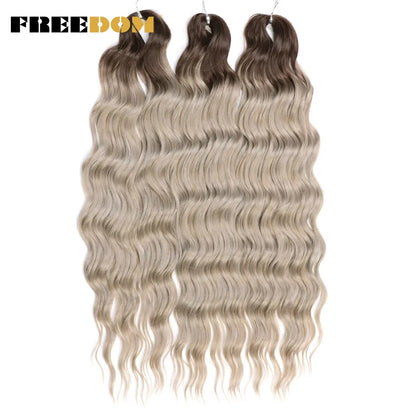 FREEDOM Synthetic Braiding Hair Extensions 24inch Loose Deep Wavy Ombre Brown Rainbow Twist