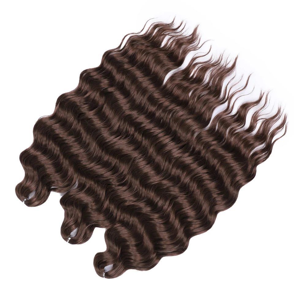 Anna Synthetic 24" Loose Deep Wave Braiding Hair Extensions - Dark Brown Water Wave Crochet Curly Hair