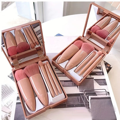 5Pcs Portable Foldable Makeup Brush Set with Mirror - Travel Kit