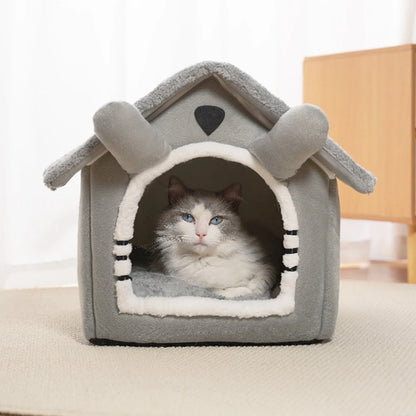 Gray Detachable Cat House – Semi-Enclosed, Washable Pet Nest for Small Pets