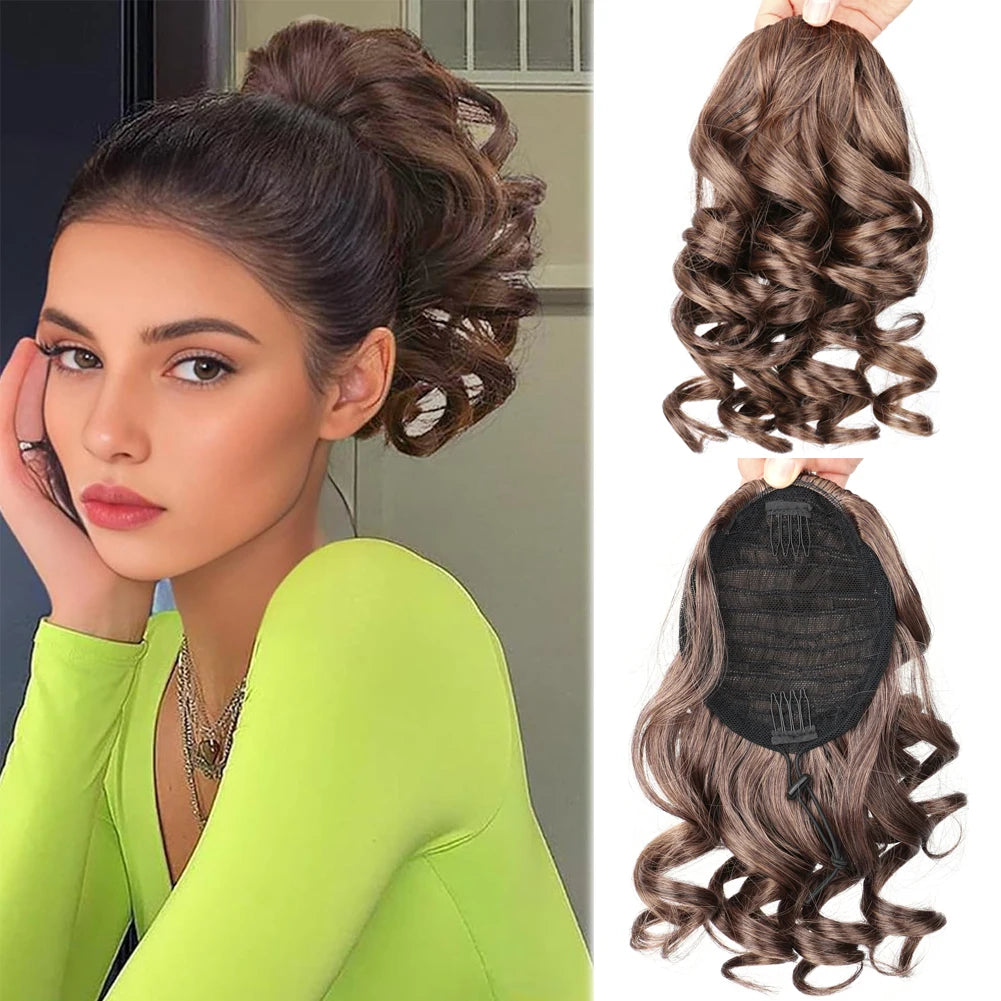 Short Afro Kinky Curly Drawstring Ponytail Synthetic Hairpiece for Women