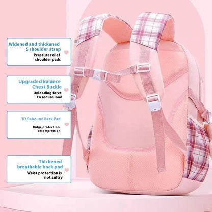 Yuguigou Kulomi Large Capacity Backpack for Elementary Girls - Spine Protection Design