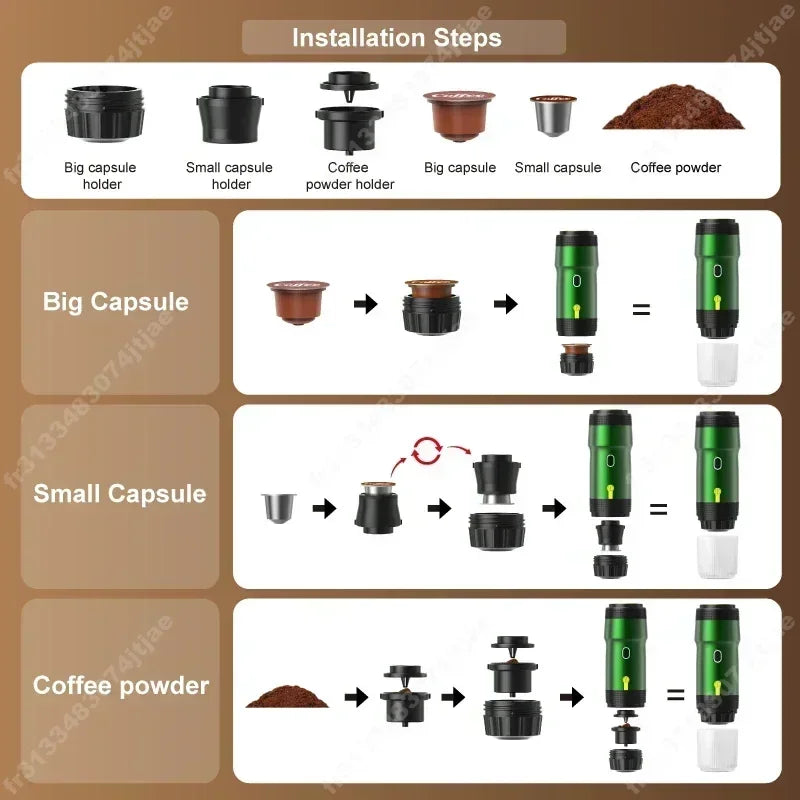 Electric Portable Coffee Machine - 3-in-1 Espresso Maker for Car, Home & Travel