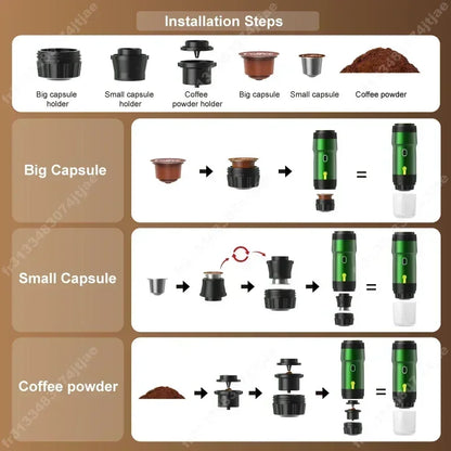 Electric Portable Coffee Machine - 3-in-1 Espresso Maker for Car, Home & Travel
