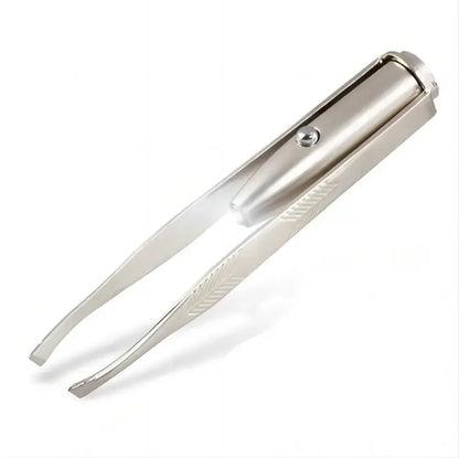Portable Stainless Steel Eyebrow Tweezer with LED Light – Smart Hair Removal Makeup Tool