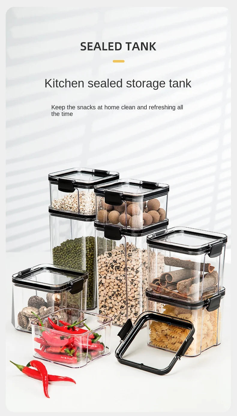 Sealed Plastic Storage Jars Set, Moisture-Proof Grain & Seasoning Organizer for Kitchen