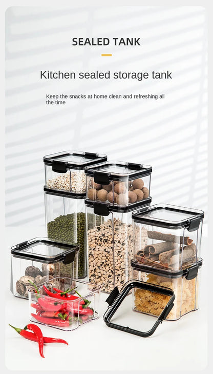 Sealed Plastic Storage Jars Set, Moisture-Proof Grain & Seasoning Organizer for Kitchen