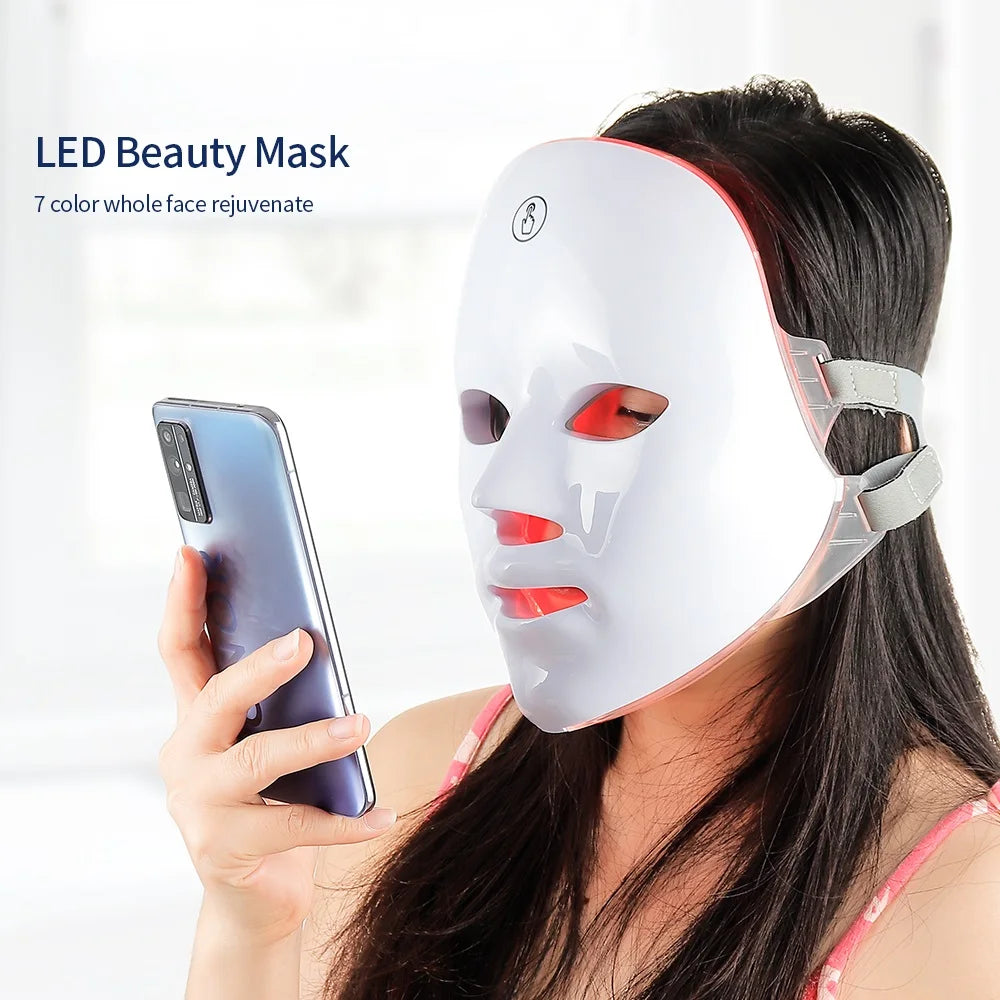 Wireless 7-Color LED Face Beauty Machine - Skin Tightening & Rejuvenation Facial & Neck Mask