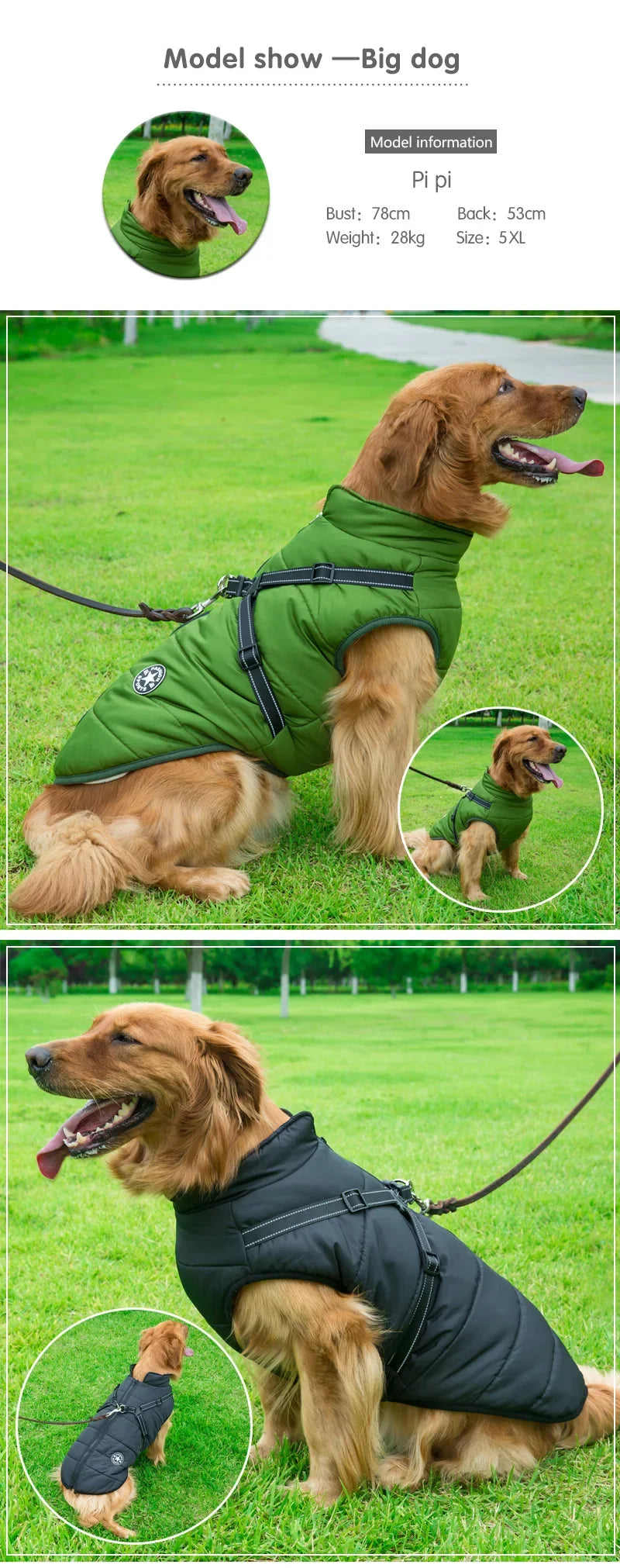 Large Pet Dog Jacket with Harness – Winter Warm Waterproof Coat for Big Dogs & Small Breeds