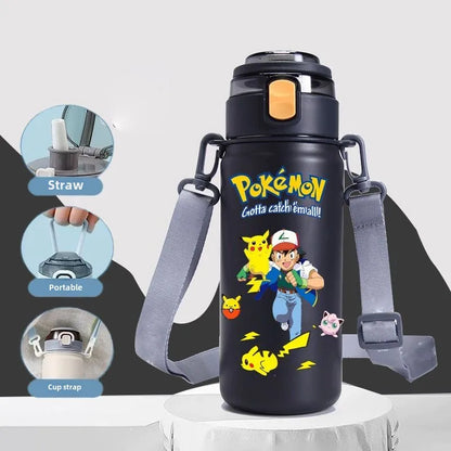 620ML Pikachu Stainless Steel Thermos Bottle – Anime Vacuum Flask with Rope and Large Capacity