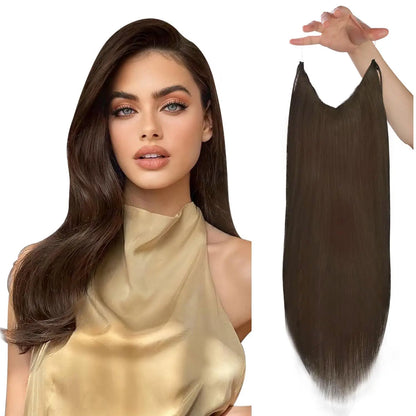 VeSunny Fish Line Human Hair Extension - Invisible Wire One-Piece Blonde Hair Weft with Clips