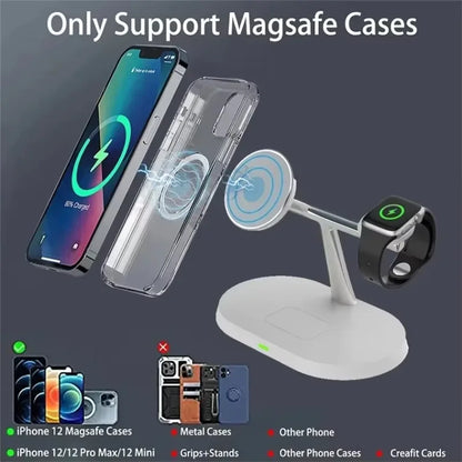 3-in-1 30W Magnetic Wireless Charger Stand - Fast Charging Station for MagSafe iPhone 12-16, AirPods Pro, and Apple Watch 8/7