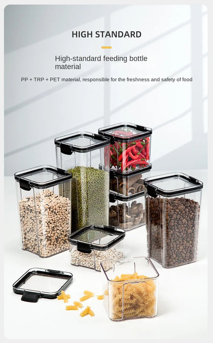 Sealed Plastic Storage Jars Set, Moisture-Proof Grain & Seasoning Organizer for Kitchen