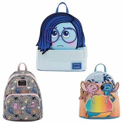 Disney Inside Out Sadness Cosplay Mini Backpack PU Leather, Cute Lotso & Stitch Cartoon Bag for Girls