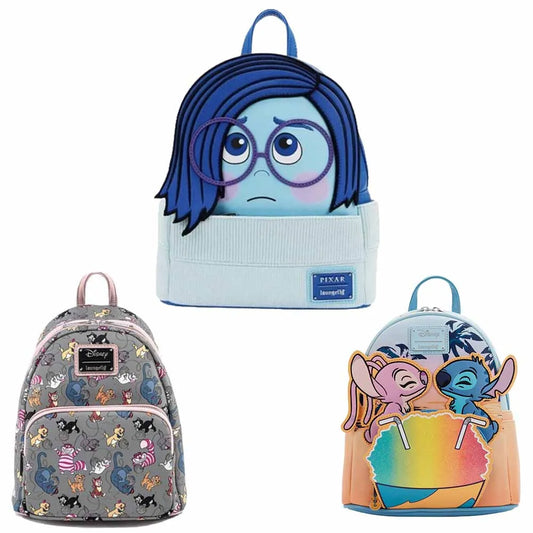 Disney Inside Out Sadness Cosplay Mini Backpack PU Leather, Cute Lotso & Stitch Cartoon Bag for Girls