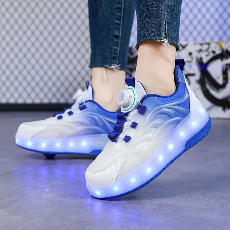 Children's LED Light Roller Skate Shoes for Kids Boys & Girls, USB Charging Luminous Sneakers