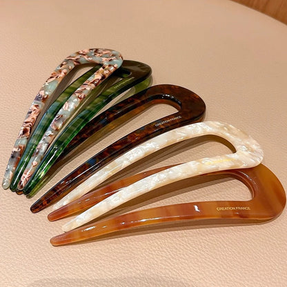 U-Shaped Hairpin with Mineral Pattern Elegant Vintage Chinese Style Women's Hair Accessory
