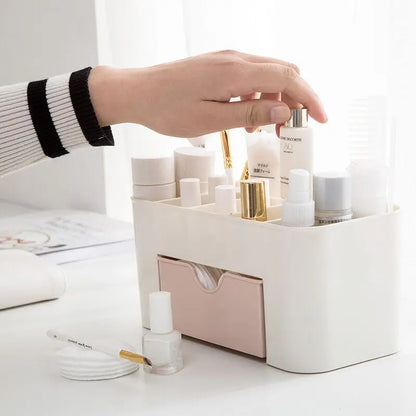 Makeup Organizer Storage Box with Drawer – Acrylic Plastic Case for Lipstick, Brushes & Cotton Swabs