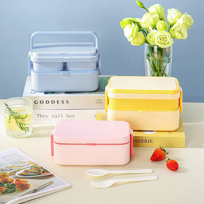 2-Layer Bento Box with Handle, Large Capacity Leak-Proof Lunch Box for Kids, Microwave Safe