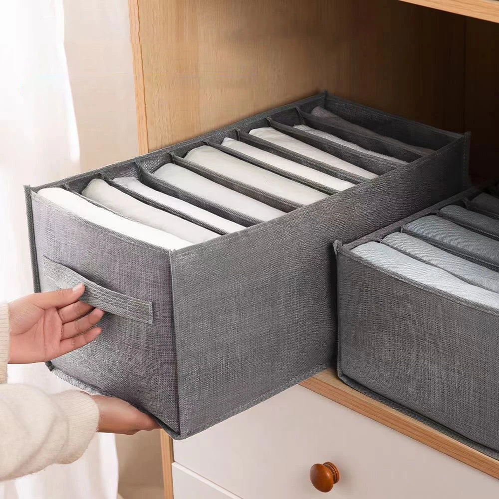 9-Panel Pants Storage Box - Jeans Compartment Organizer, Layered Design for Home Wardrobe