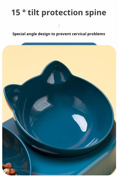 3-in-1 Tilted Pet Bowl Set with Water Feeder & Gravity Bottle for Neck Protection