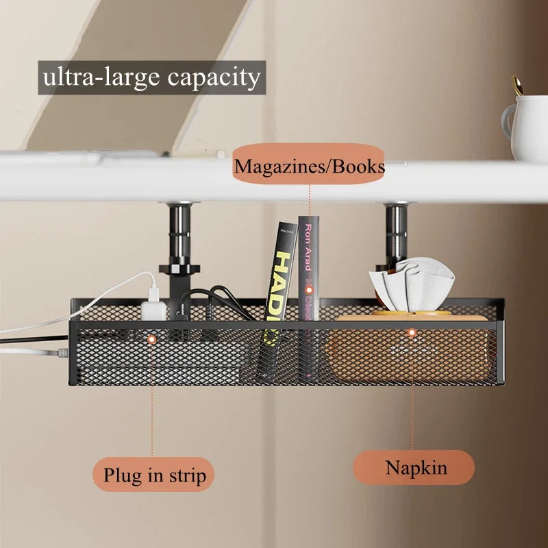 Under Desk Cable Management Tray - No Drill Steel Wire Organizer for Desk & Rack
