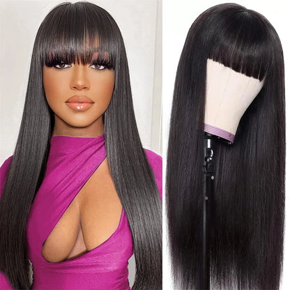 Silky Human Hair Wig with Bangs for Women 100% Brazilian Straight