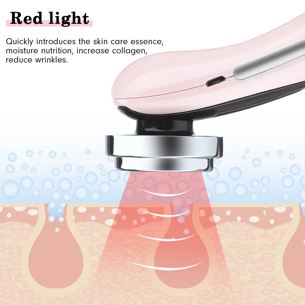 EMS Facial Massager - LED Light Therapy & Sonic Ion Vibration for Skin Tightening & Anti-Wrinkle