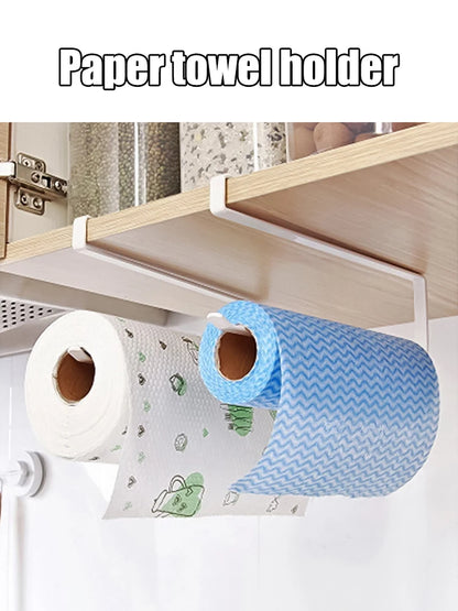 Hanging Kitchen Paper Towel Rack - Roll Paper, Plastic Wrap & Rag Organizer for Kitchen, Cabinets, Bathroom