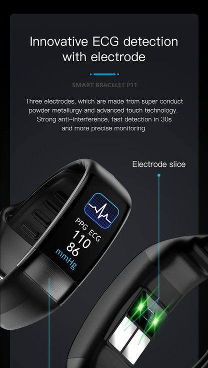 P11 Plus Smart Bracelet, EKG Smartwatch, Waterproof Activity Tracker, Heart Rate Monitor, Fitness Band for Men