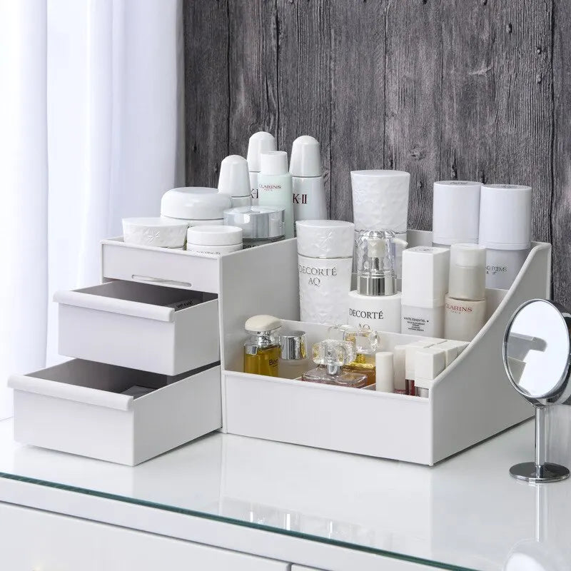 1PC White Makeup Storage Box - Plastic Drawer Organizer for Cosmetics & Skin Care