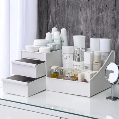 1PC White Makeup Storage Box - Plastic Drawer Organizer for Cosmetics & Skin Care