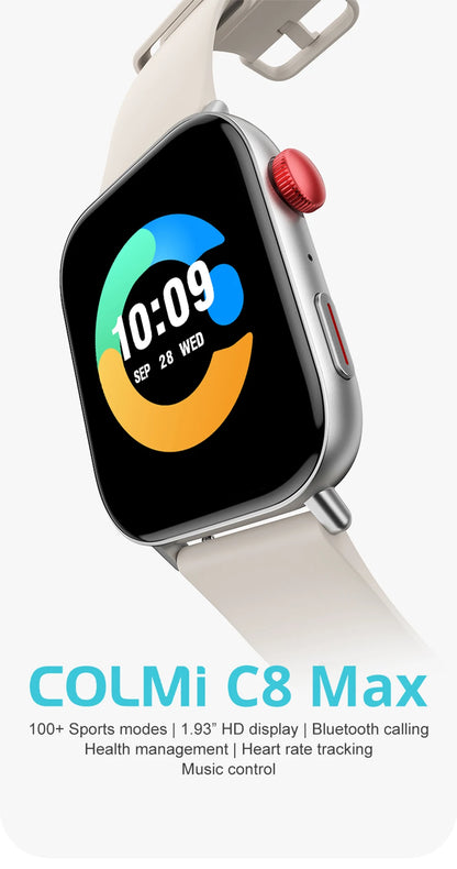 COLMI C8 Max Voice Calling Smart Watch, 1.93" HD Color Display, Health & Fitness Tracking for Men & Women