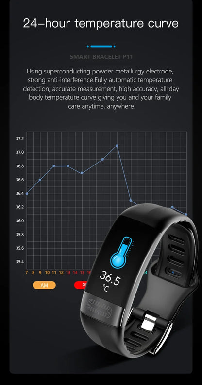 P11 Plus Smart Bracelet, EKG Smartwatch, Waterproof Activity Tracker, Heart Rate Monitor, Fitness Band for Men