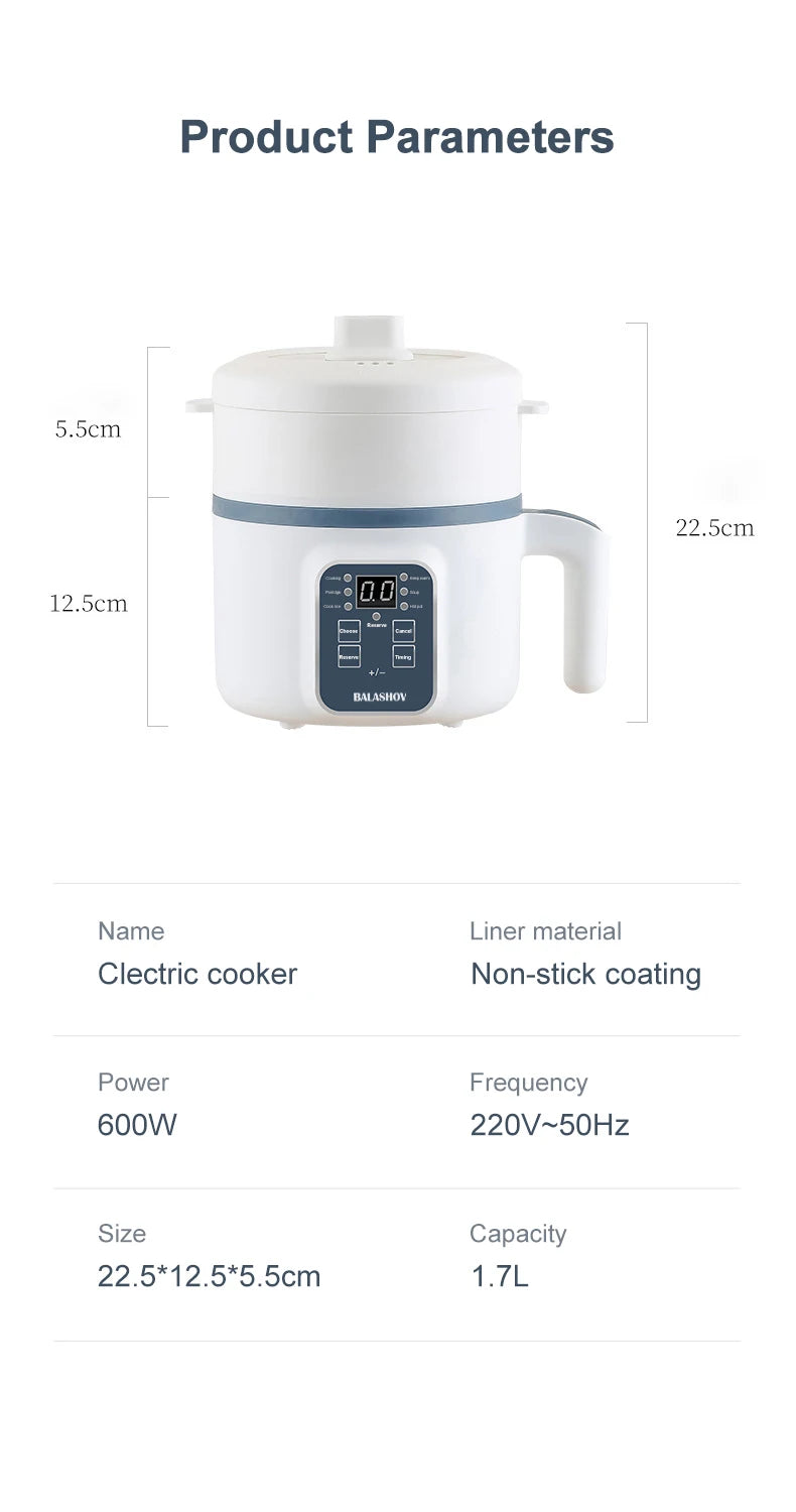 Mini Electric Rice Cooker & Multicooker for 1-2 People - Hotpot, Soup & More