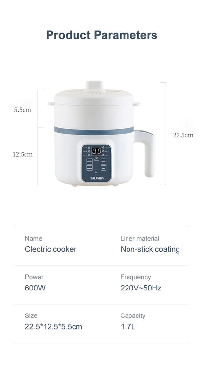Mini Electric Rice Cooker & Multicooker for 1-2 People - Hotpot, Soup & More
