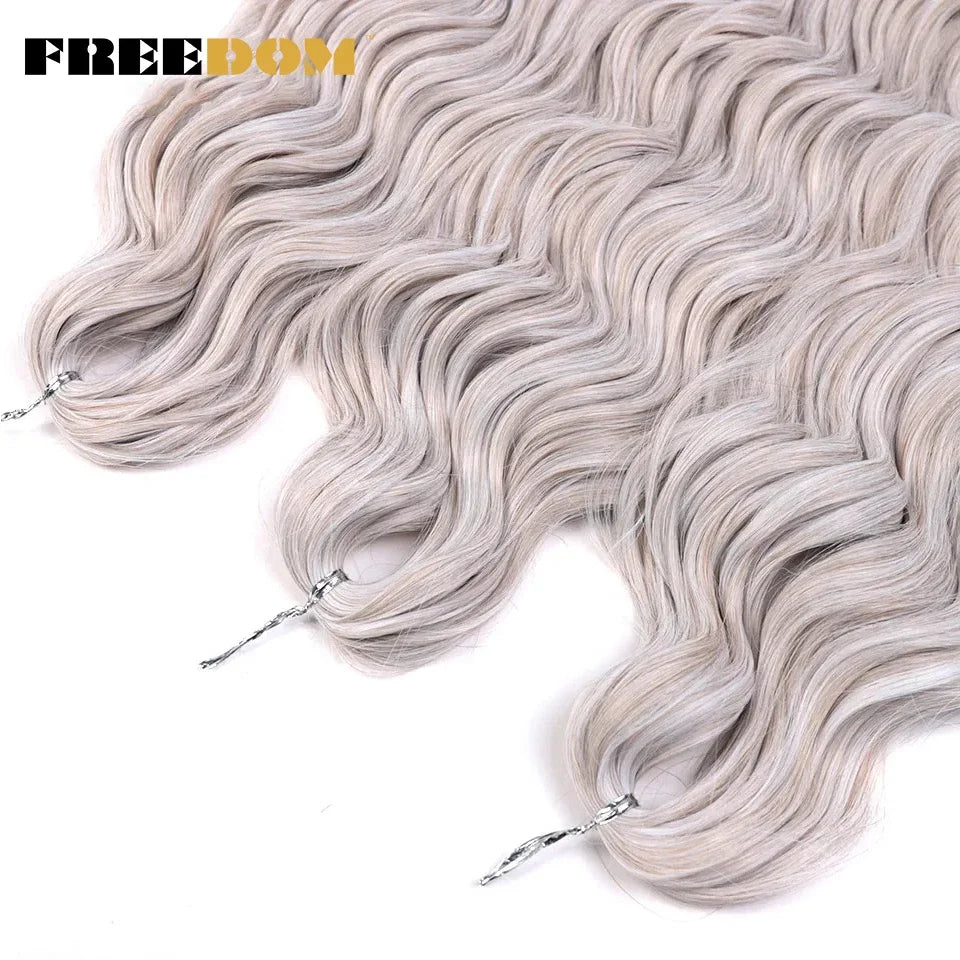 FREEDOM Synthetic Braiding Hair Extensions - 24" Deep Wavy Curly Ombre Rainbow Twist Crochet Hair